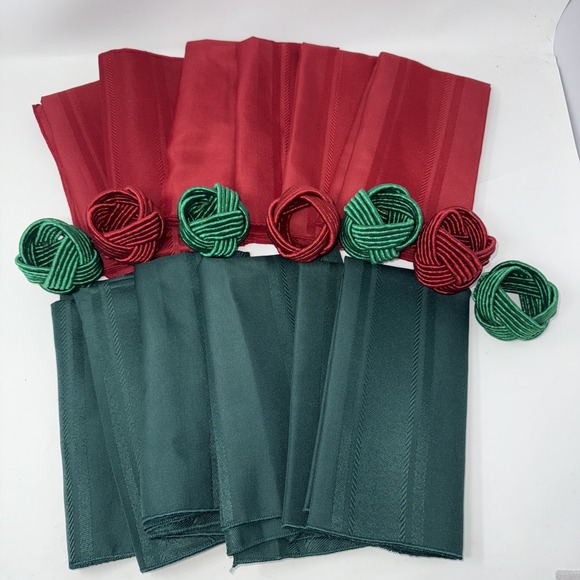 The Unbranded Brand Other - Christmas Holiday Woven Linen Napkin Napkins 6 Green 6 Red 8 Napkin Rings 17 In